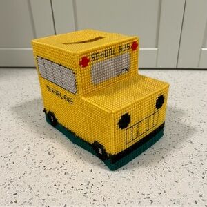 20% off $40+! Plastic Canvas Tissue Box Cover - Handmade Yellow School Bus